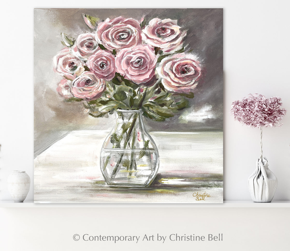 Floral Oil Painting Red store Pink White Roses on Canvas Faux Bamboo Wooden Framed 20” X17”! #BV