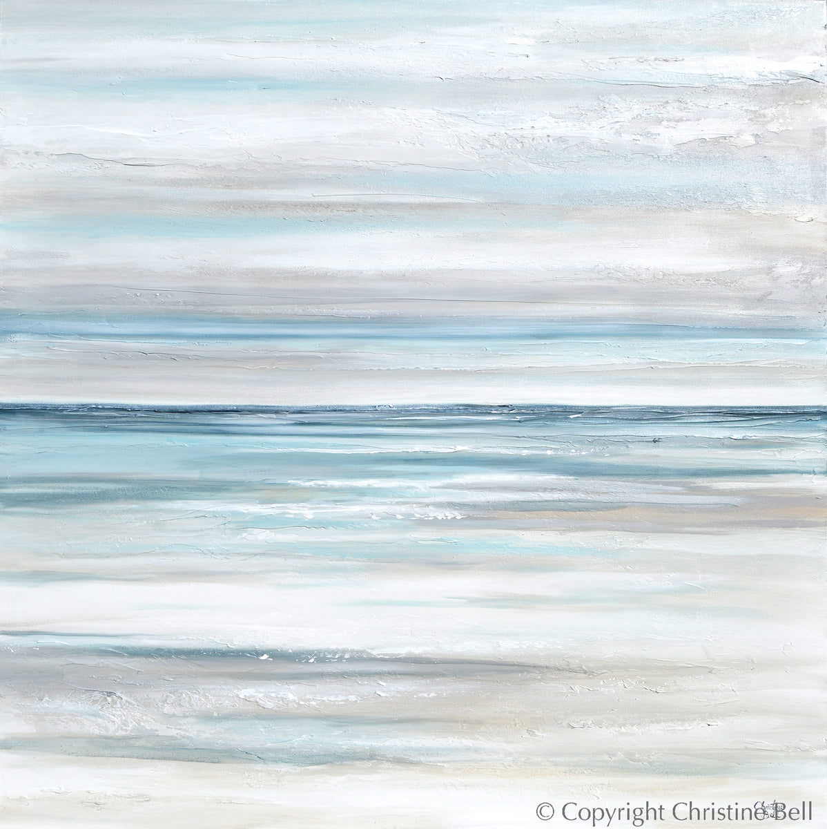 Original Coastal Abstract Painting Ocean Blue Grey White Home Wall Art 