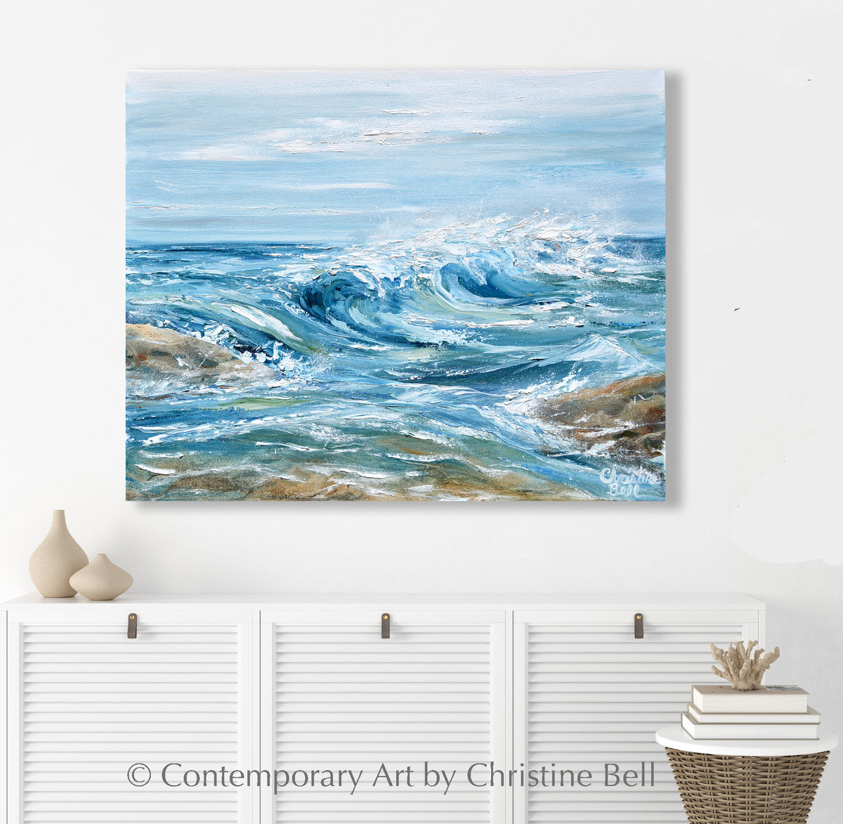 Seaside Wave Watercolor Beach store Print California Coast, Blue, Green, Giclee, Interior Design and Decor