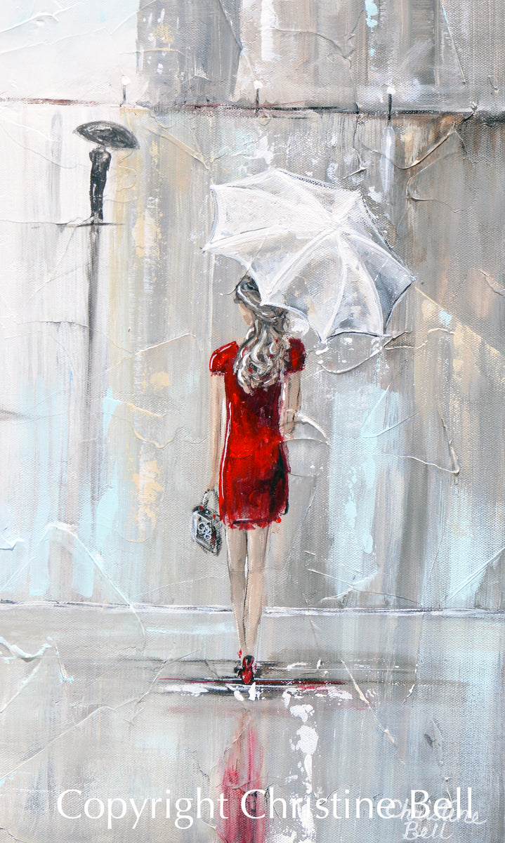 ORIGINAL Art Abstract Painting Fashion Woman Red Dress