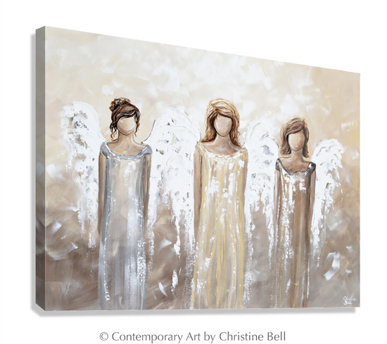 "Surrounding You with Light" GICLEE PRINT Abstract Modern Angel Painting 3 Angels Guardian Angel Figurative