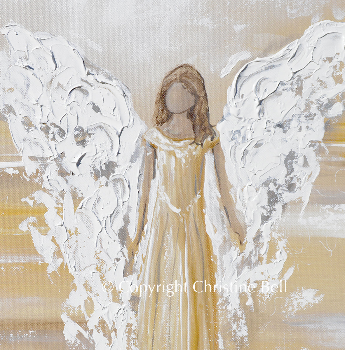 ORIGINAL Angel Painting Textured Guardian Angel Gold White Home Decor ...