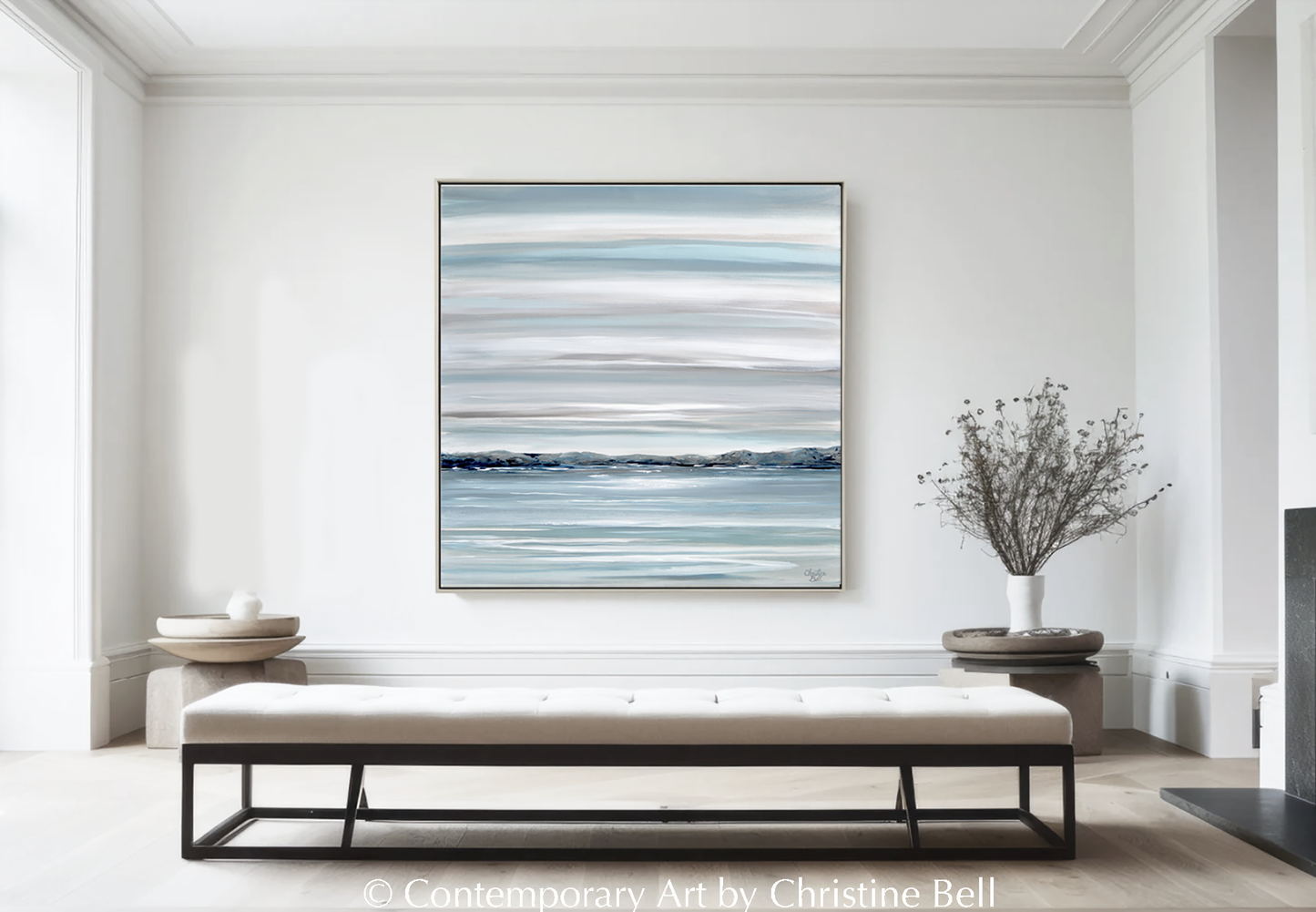 "Haven of Solitude" GICLEE PRINT Coastal Abstract Painting, Blue, Grey, White