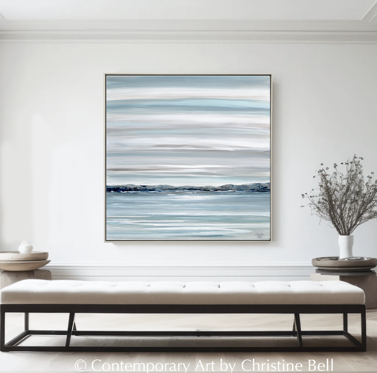 "Haven of Solitude" GICLEE PRINT Coastal Abstract Painting, Blue, Grey, White