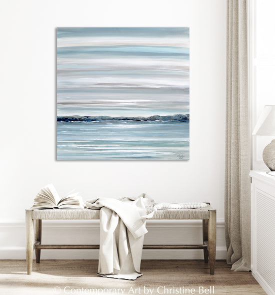 "Haven of Solitude" GICLEE PRINT Coastal Abstract Painting, Blue, Grey, White