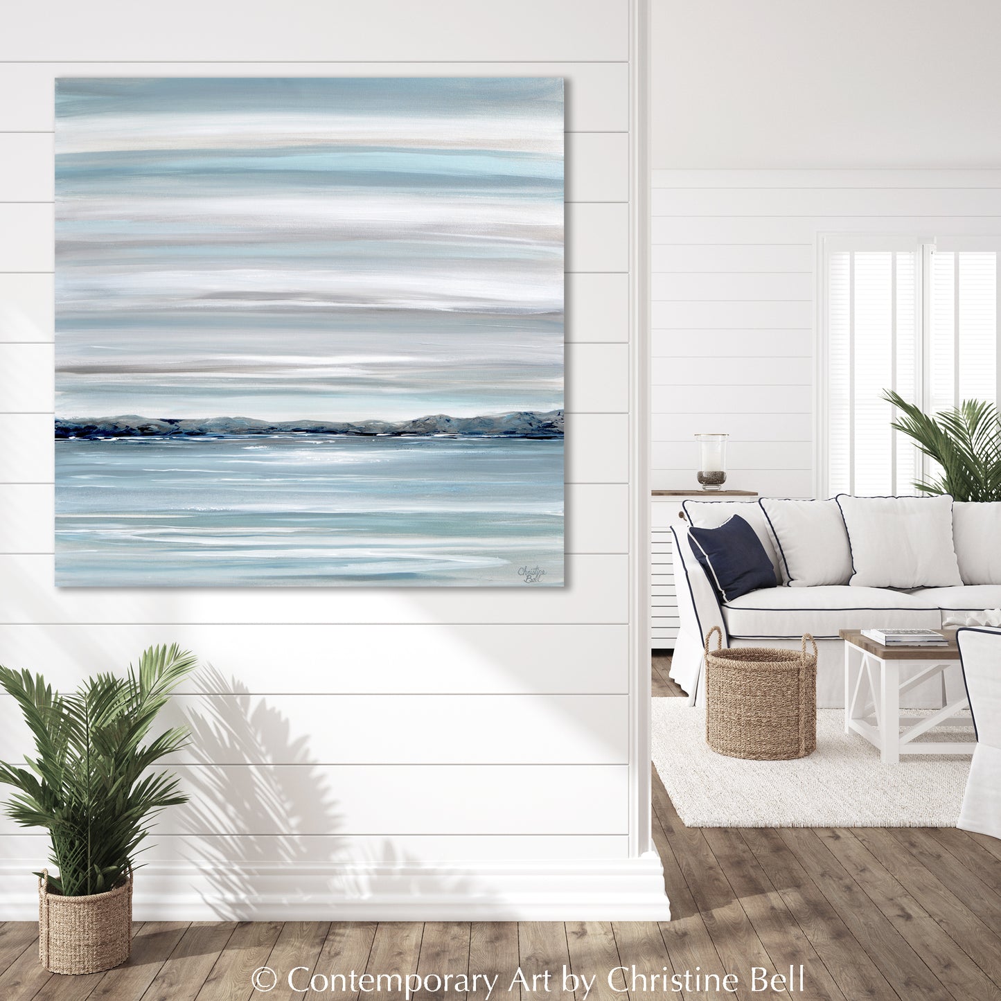 "Haven of Solitude" GICLEE PRINT Coastal Abstract Painting, Blue, Grey, White