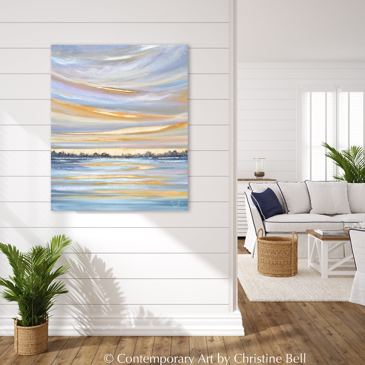 "Coastal Lullaby" ORIGINAL Coastal Seascape Painting with Gold Leaf, 20x24"