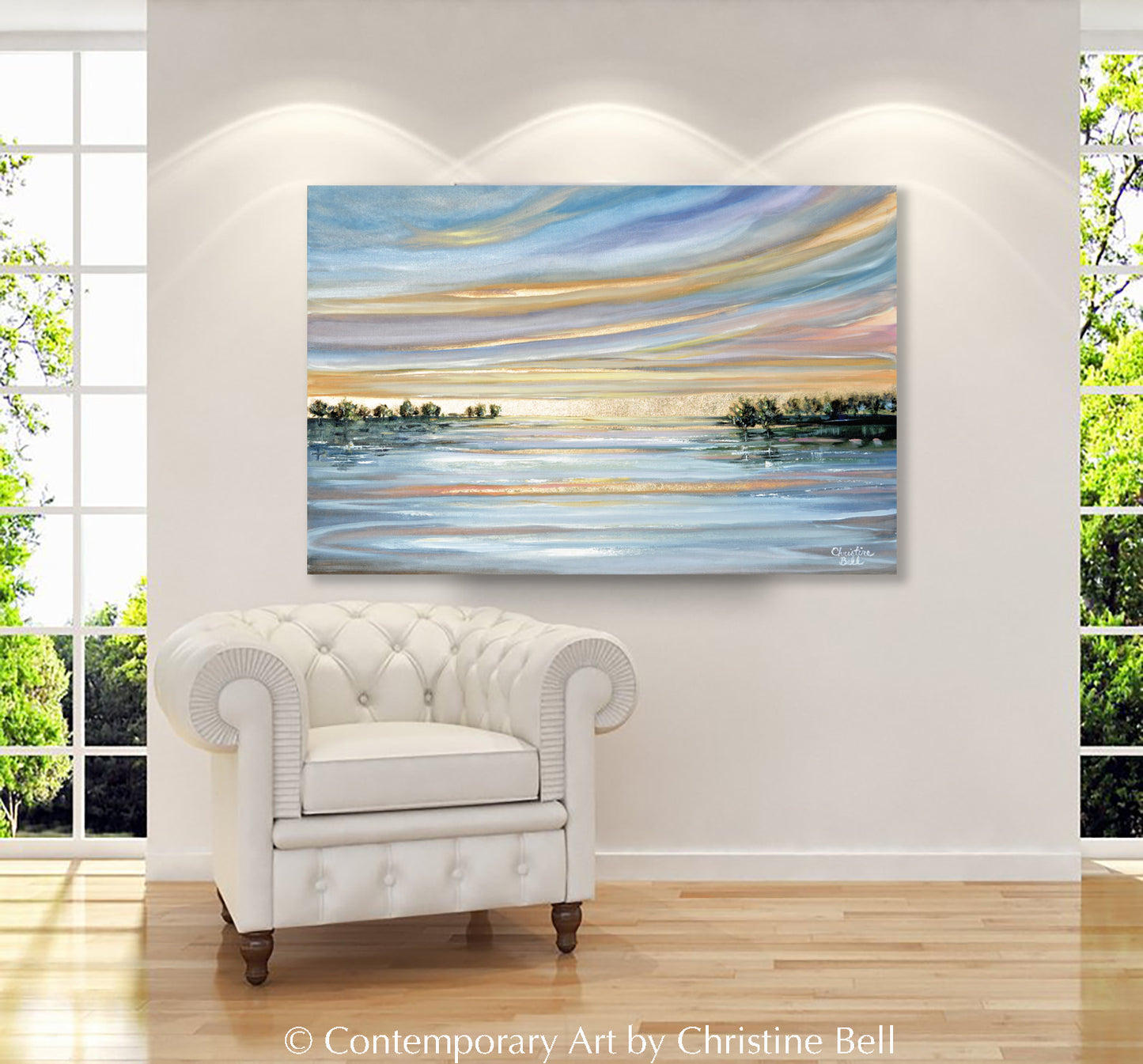 "A Moment of Bliss" ORIGINAL Coastal Seascape Painting with Gold Leaf, 36x24"