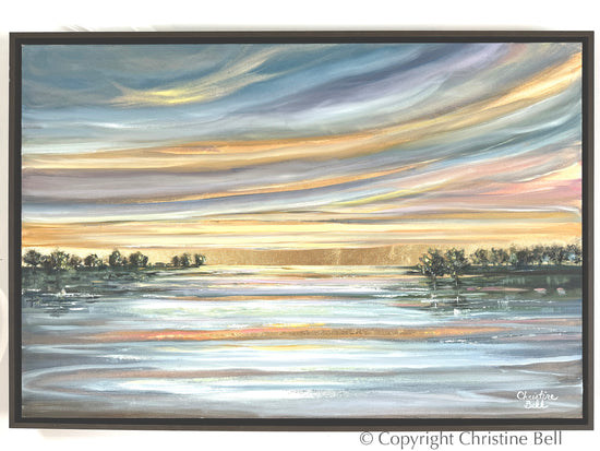 "A Moment of Bliss" ORIGINAL Coastal Seascape Painting with Gold Leaf, 36x24"