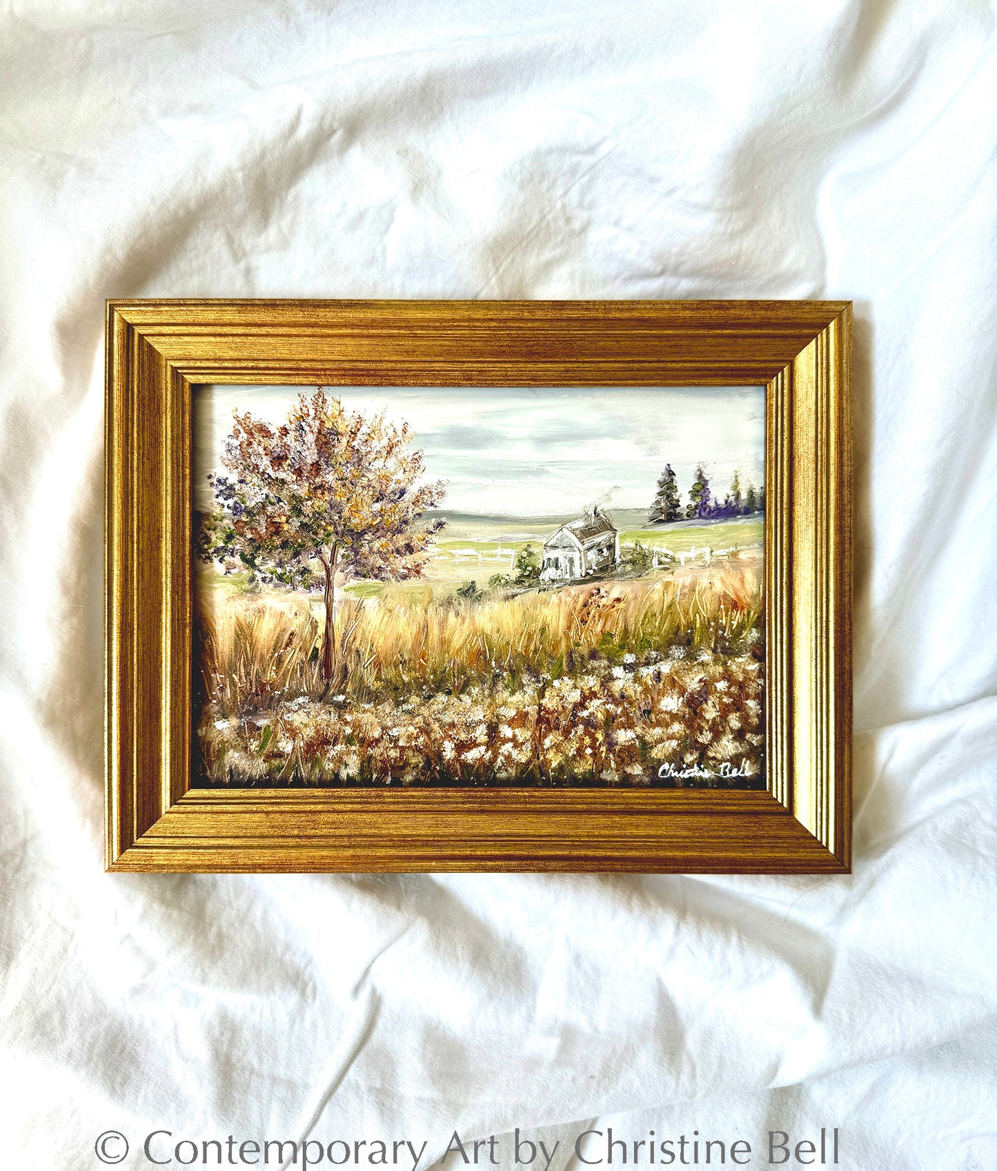 "Little Cottage" GICLEE PRINT, Autumn Tree, Farmhouse Landscape, FRAMED / Un-framed