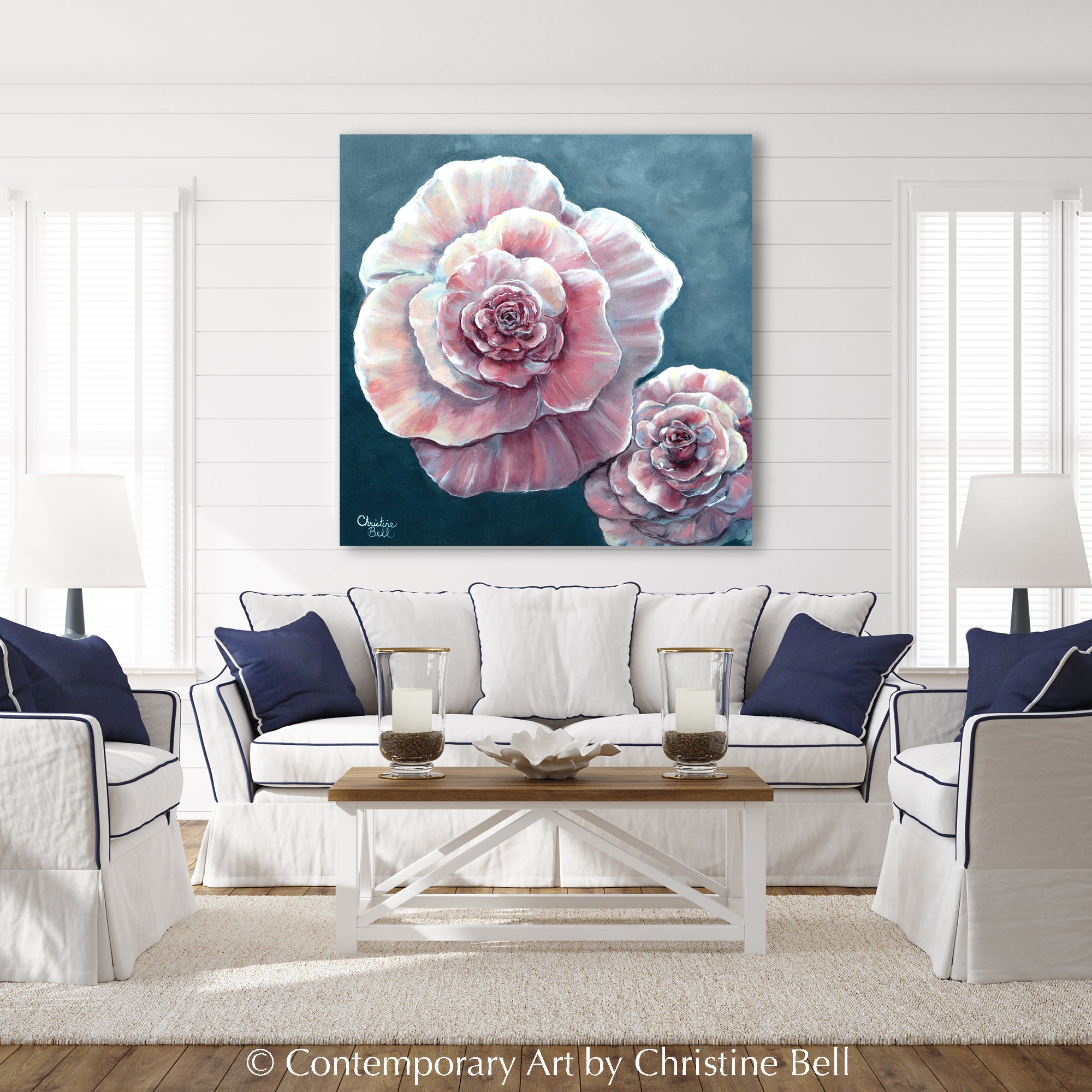 Original Pink Floral Oil Painting Large Roses Peony Flowers Home Decor 