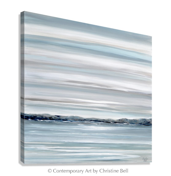 "Haven of Solitude" GICLEE PRINT Coastal Abstract Painting, Blue, Grey, White