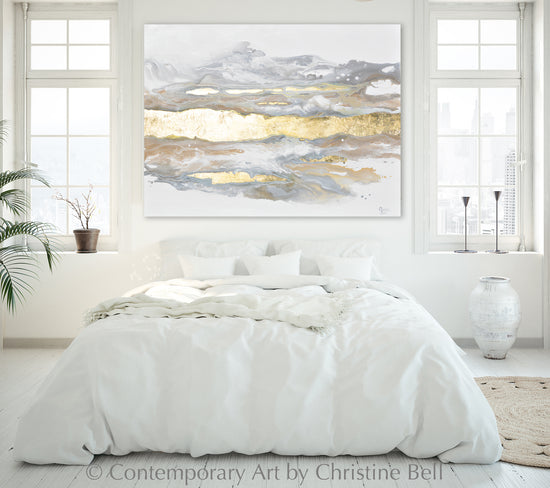 NEW "Epiphany" ORIGINAL Coastal Abstract Oil Painting with Gold Leaf, 48x36"