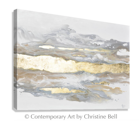 "Epiphany" GICLÉE PRINT, Neutral Coastal Abstract Painting, Gold Leaf