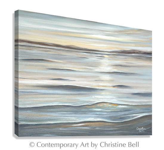 "Gentle Tranquility" GICLÉE PRINT, Coastal Seascape Painting, Neutral Ocean Waves