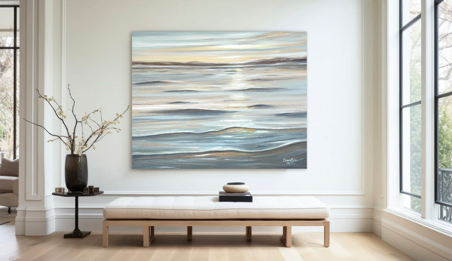 "Gentle Tranquility" ORIGINAL, Neutral Coastal Ocean Waves Seascape Painting 20x16"