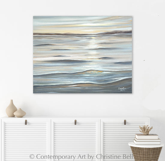 "Gentle Tranquility" ORIGINAL, Neutral Coastal Ocean Waves Seascape Painting 20x16"