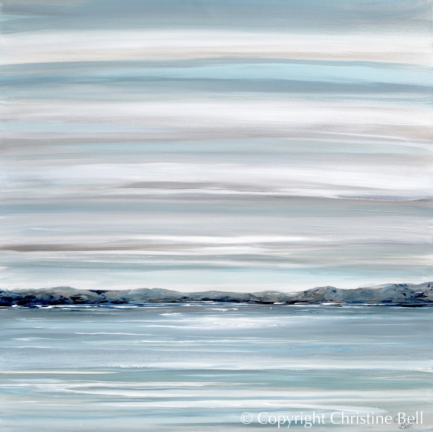 "Haven of Solitude" GICLEE PRINT Coastal Abstract Painting, Blue, Grey, White