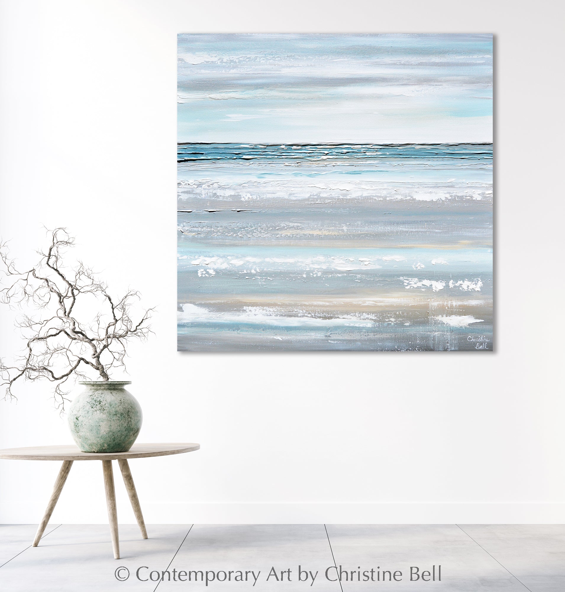 Original Abstract Painting Textured Coastal Blue White Beach Art Decor 