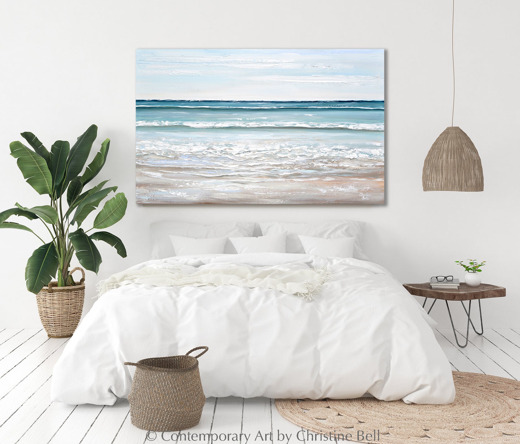 Original Art Abstract Painting Coastal Seascape Blue White Ocean Decor ...