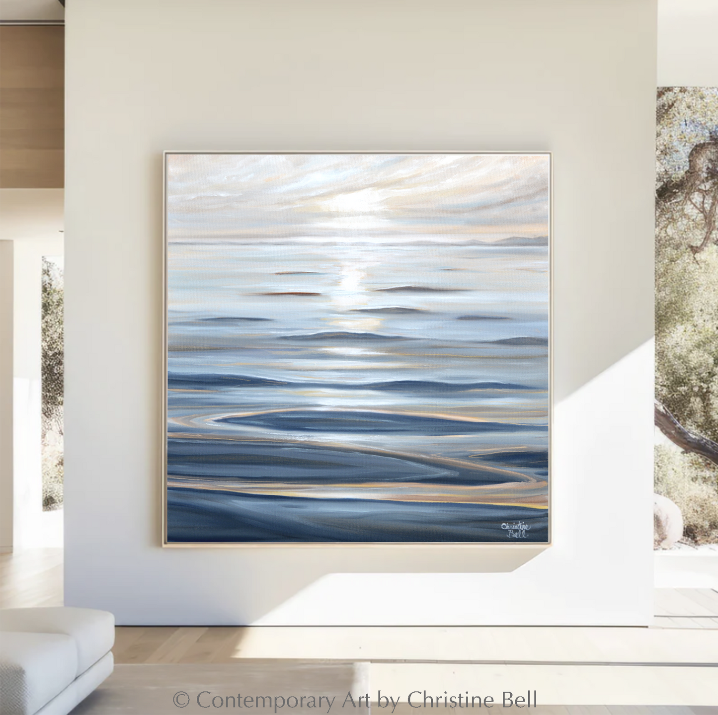 "Calm Waters" GICLEE PRINT Coastal Seascape Painting, Light Blue, Grey, White