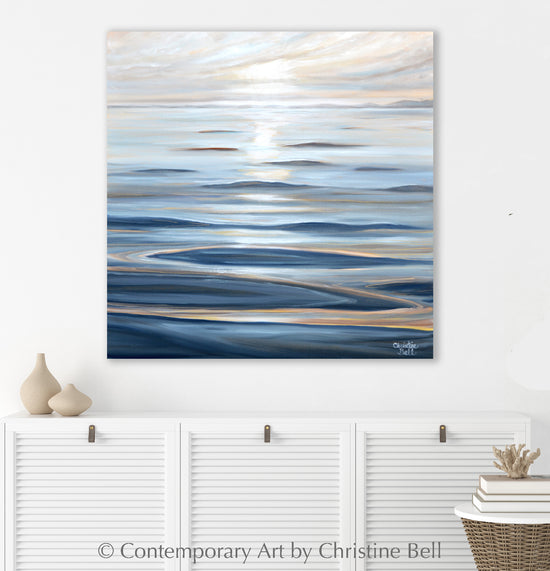 "Calm Waters" ORIGINAL, Coastal Ocean Waves Seascape Oil Painting 24x24"