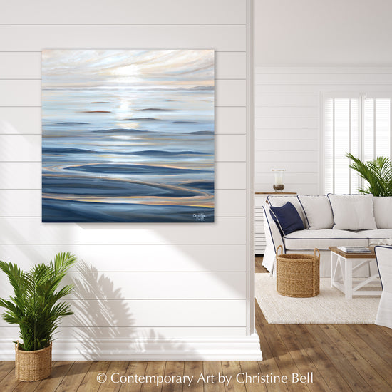 "Calm Waters" ORIGINAL, Coastal Ocean Waves Seascape Oil Painting 24x24"