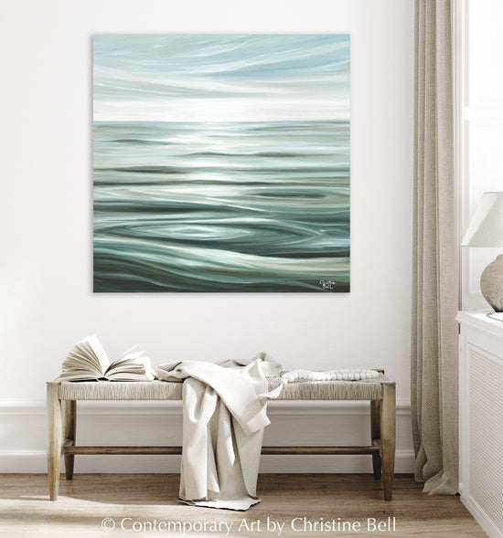 "Pristine Waters" GICLEE PRINT Coastal Seascape Painting, Light Aqua Blue, White