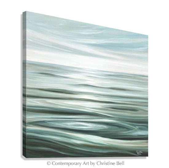 "Pristine Waters" GICLEE PRINT Coastal Seascape Painting, Light Aqua Blue, White