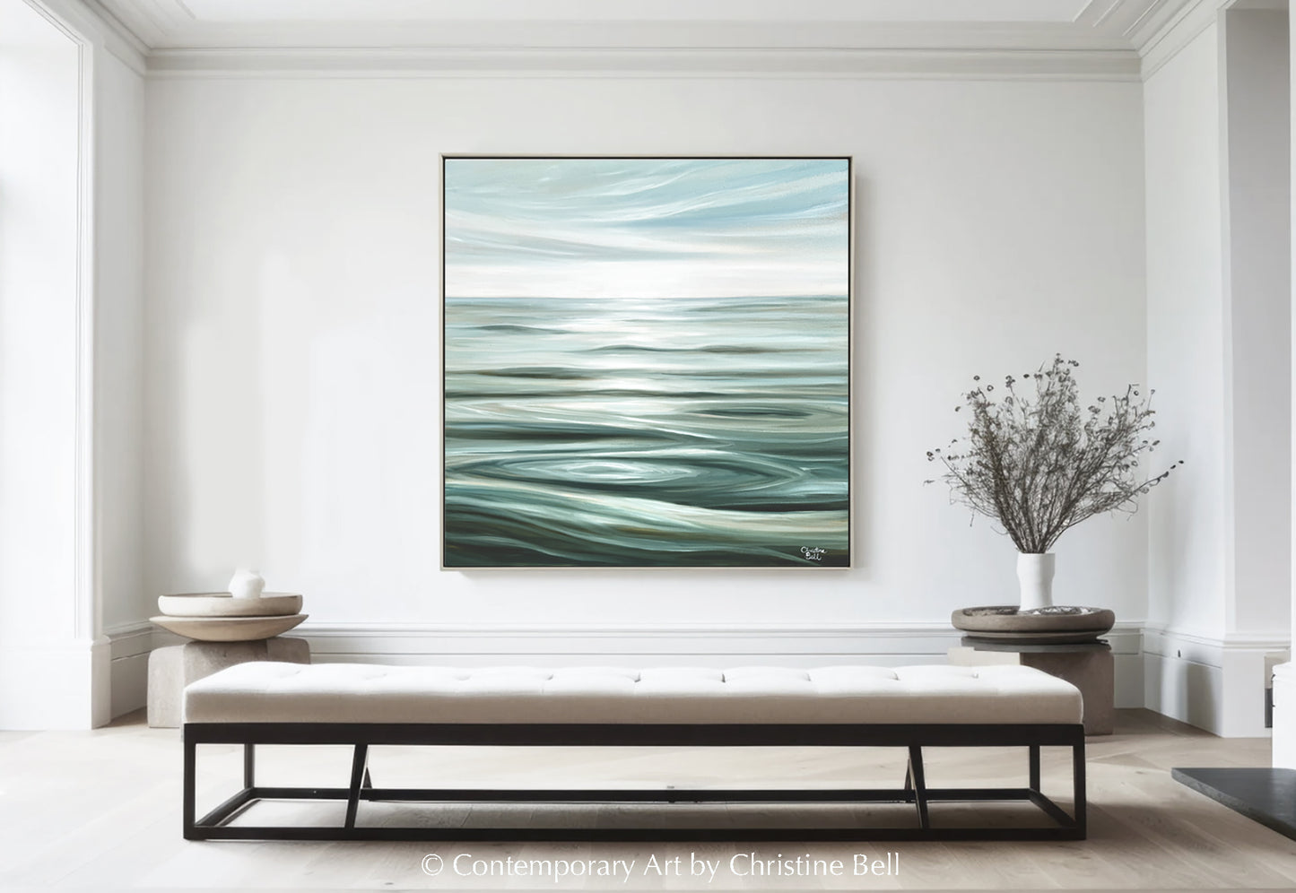 "Pristine Waters" ORIGINAL, Coastal Ocean Waves Seascape Oil Painting 36x36"