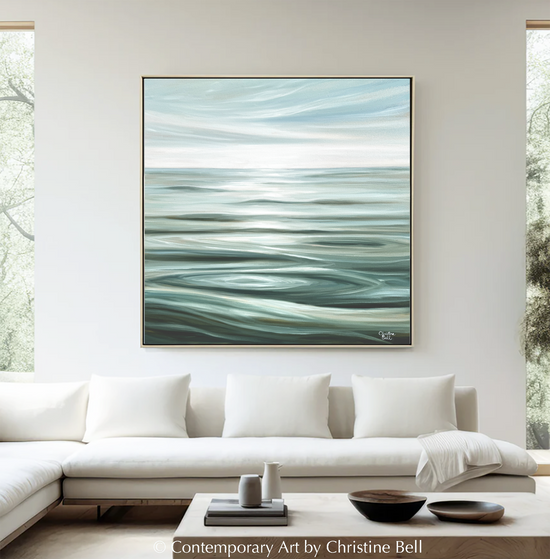 "Pristine Waters" GICLEE PRINT Coastal Seascape Painting, Light Aqua Blue, White