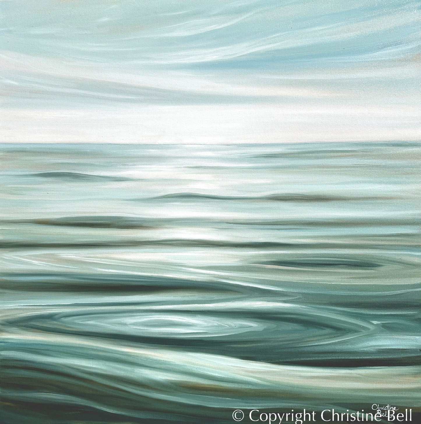 "Pristine Waters" GICLEE PRINT Coastal Seascape Painting, Light Aqua Blue, White