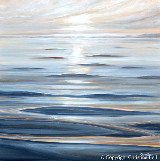 "Calm Waters" GICLEE PRINT Coastal Seascape Painting, Light Blue, Grey, White