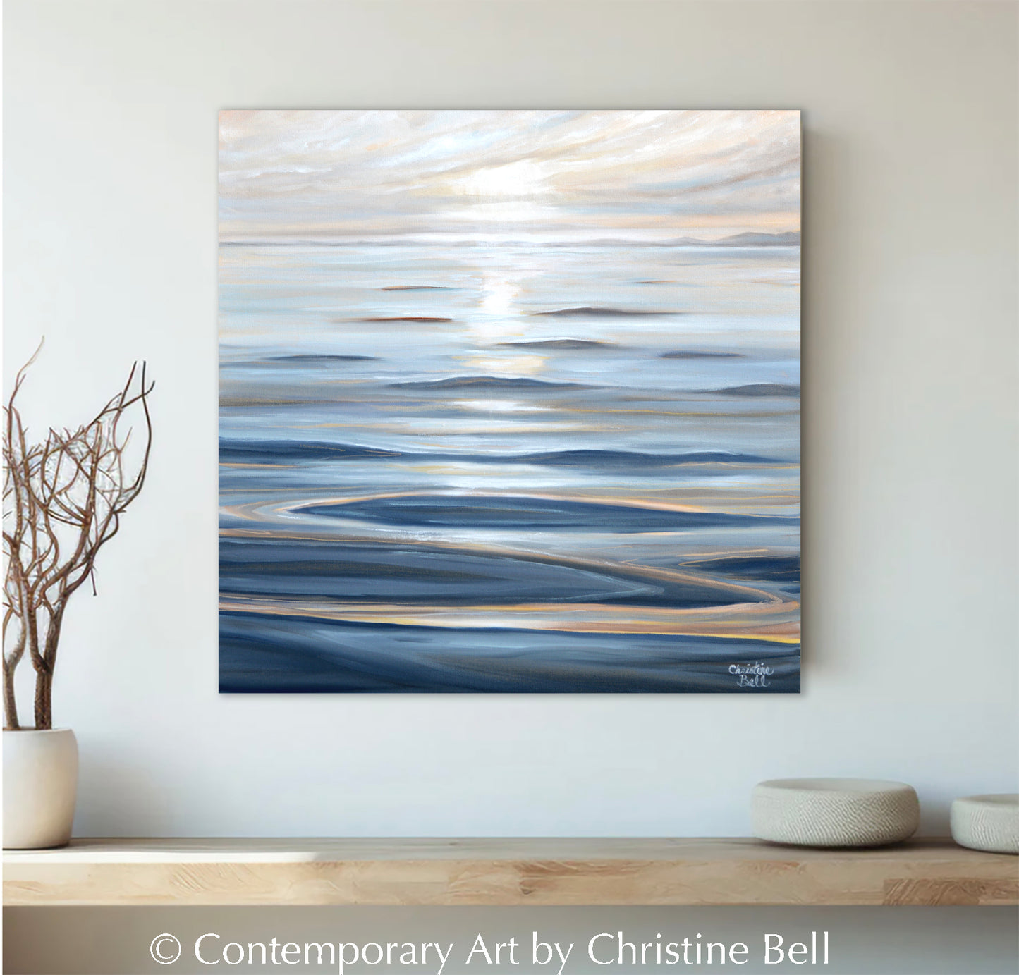 "Calm Waters" GICLEE PRINT Coastal Seascape Painting, Light Blue, Grey, White