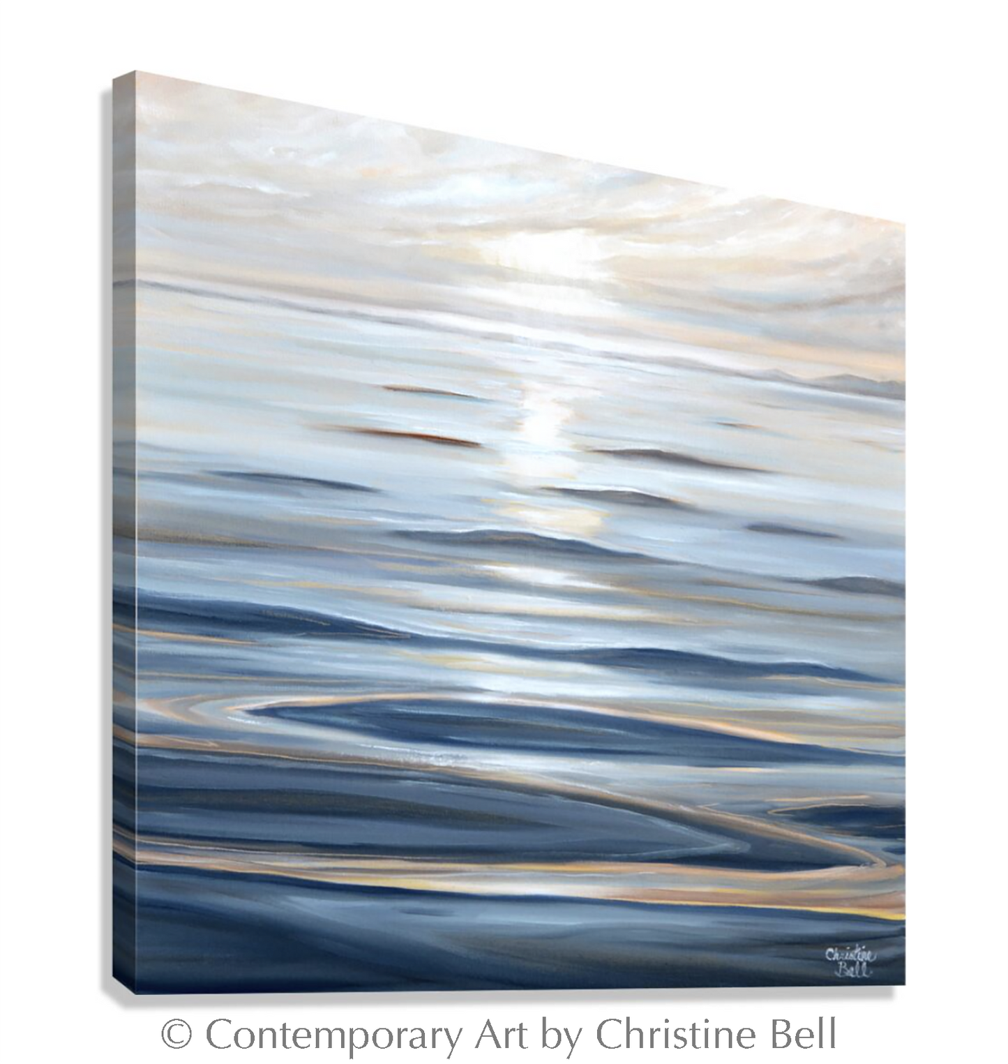 "Calm Waters" GICLEE PRINT Coastal Seascape Painting, Light Blue, Grey, White