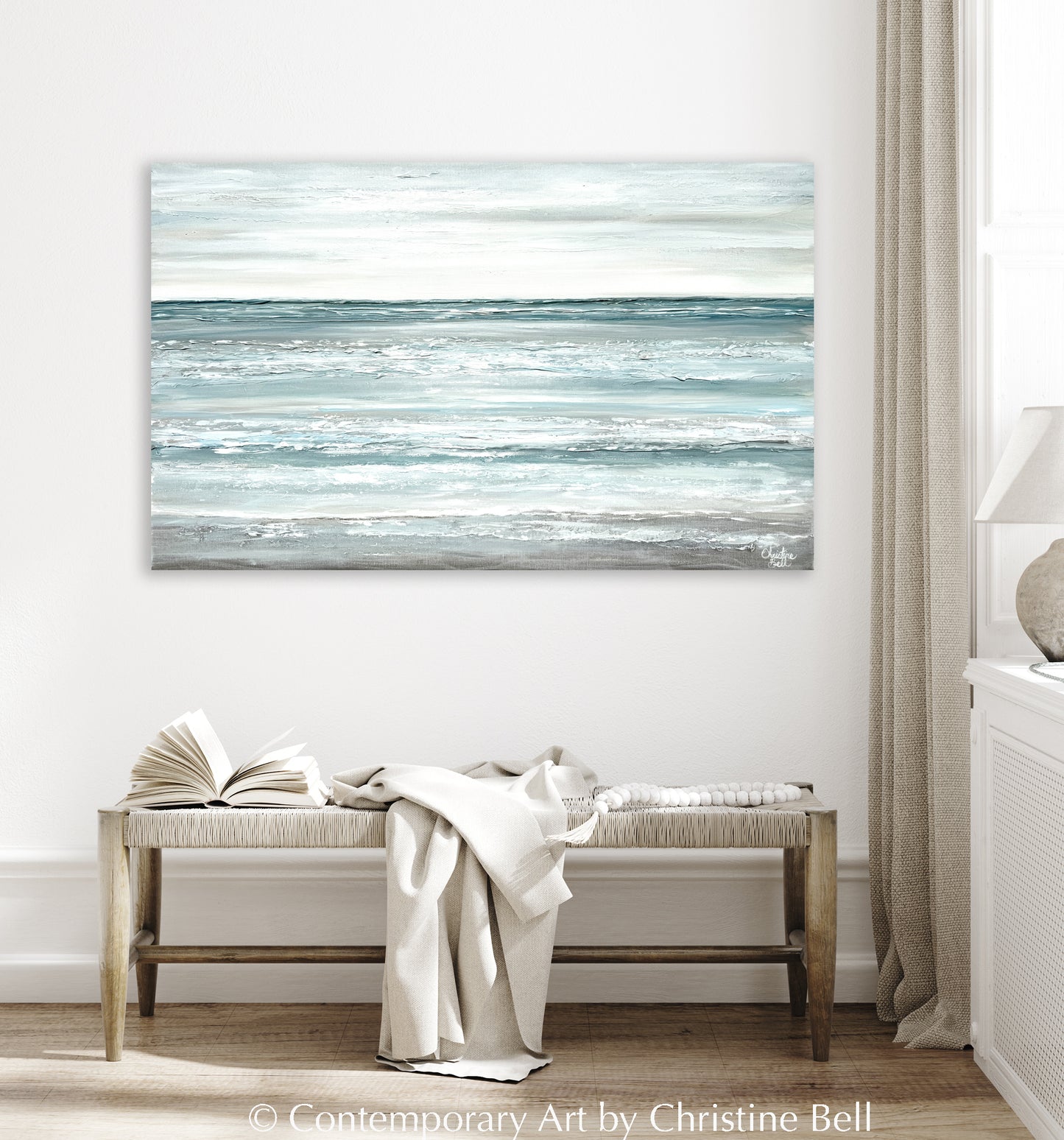 "Oceans Apart" ORIGINAL, TEXTURED Coastal Abstract Ocean Seascape Painting 48x30"