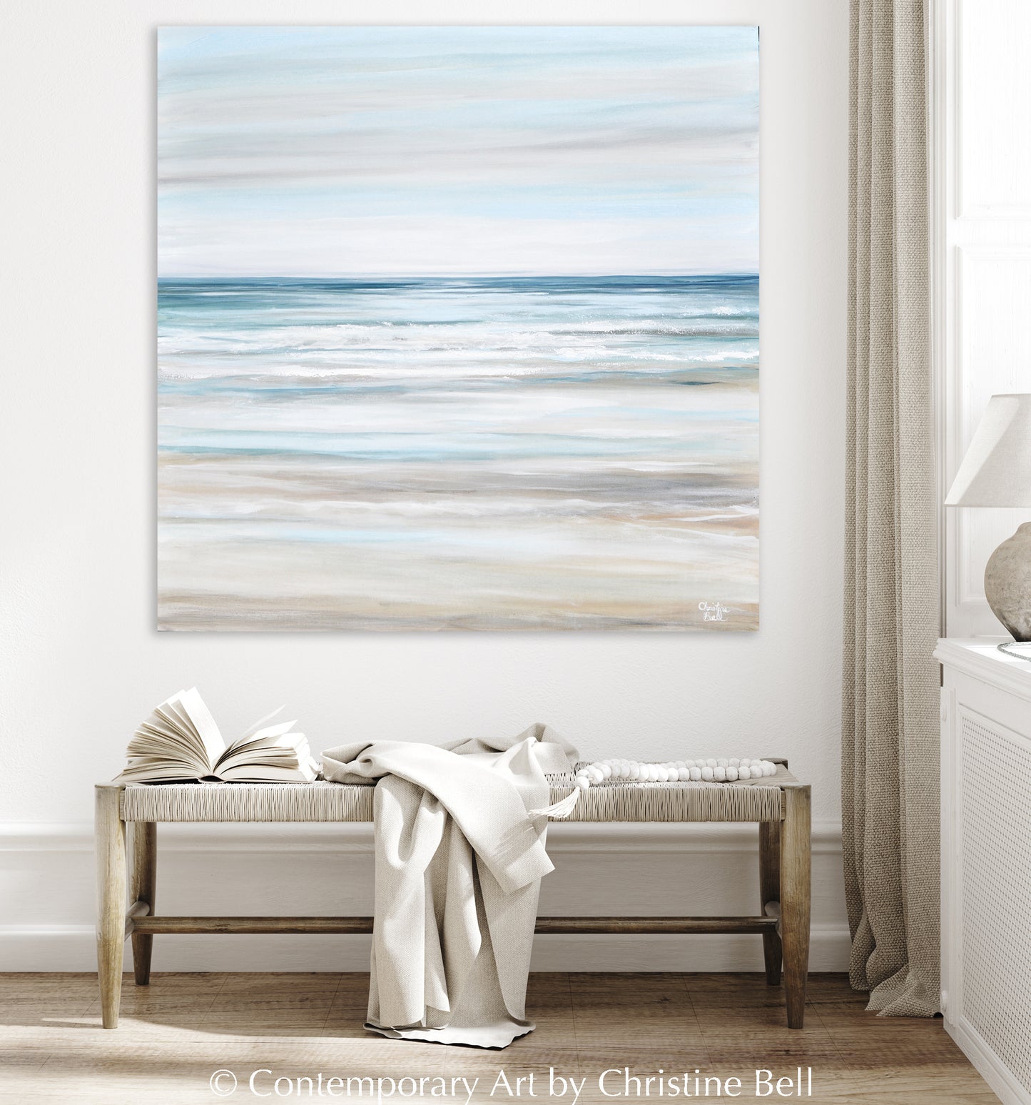 "Beach Walk" GICLEE PRINT Coastal Abstract Painting, Light Blue, Grey, White