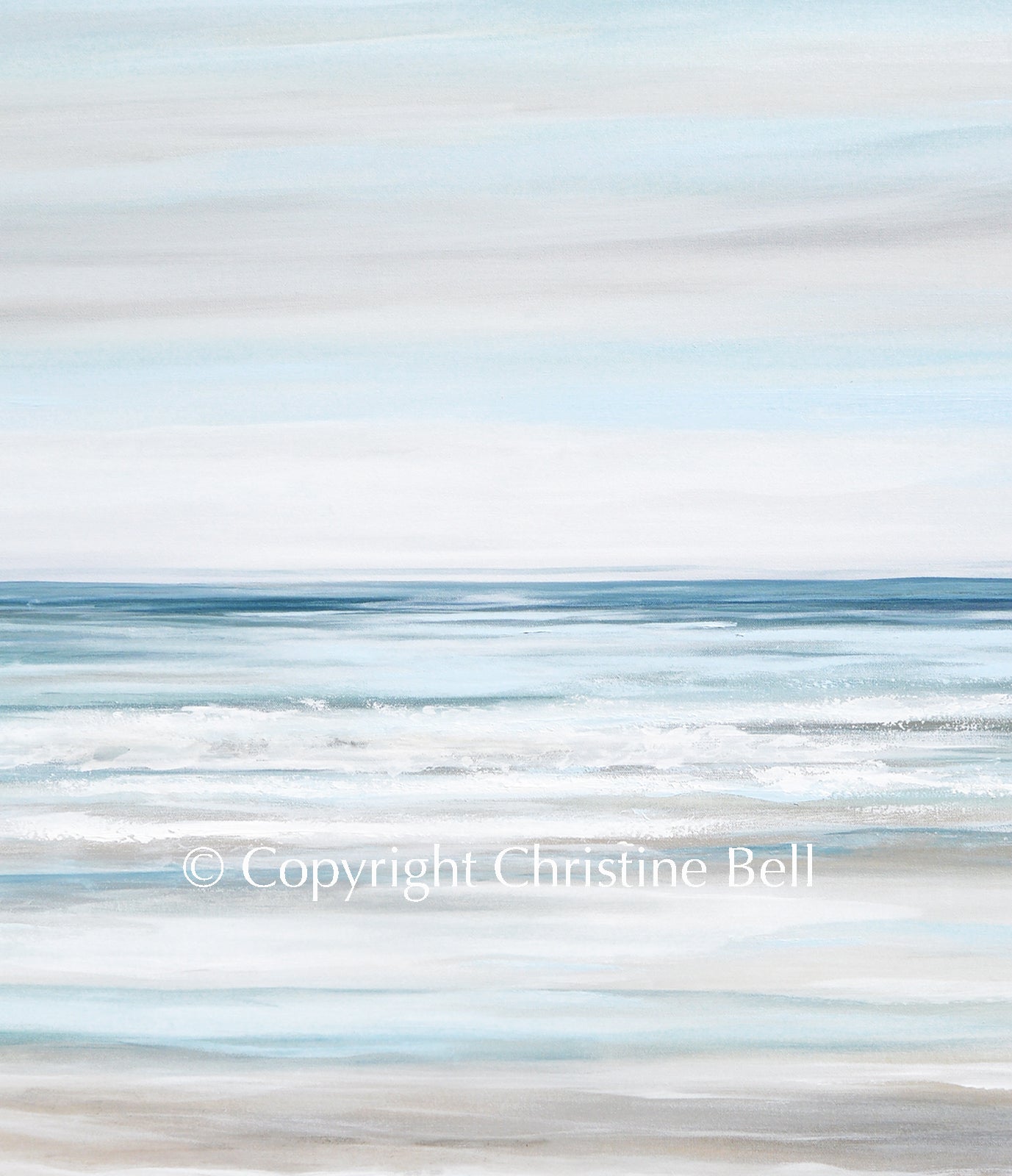 "Beach Walk" GICLEE PRINT Coastal Abstract Painting, Light Blue, Grey, White