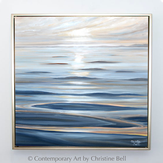 "Calm Waters" ORIGINAL, Coastal Ocean Waves Seascape Oil Painting 24x24"