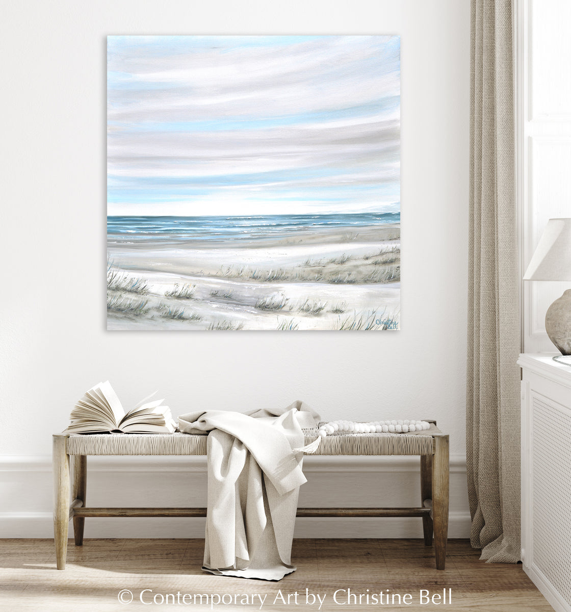 ORIGINAL Coastal Painting Ocean Seascape Beach Blue White Wall Decor ...