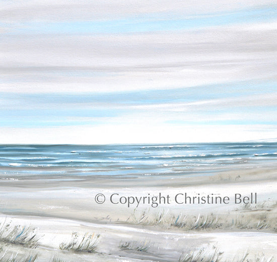 "Coastal Whispers" GICLEE PRINT Coastal Abstract Painting, Neutral, Light Blue, Grey, White, Taupe