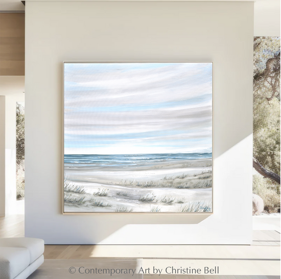 "Coastal Whispers" GICLEE PRINT Coastal Abstract Painting, Neutral, Light Blue, Grey, White, Taupe