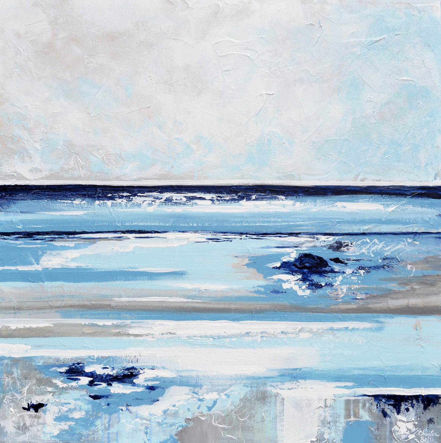 "Exhale" GICLÉE PRINT Abstract Painting Navy Light Blue White Beige Grey Coastal Seascape Canvas Wall Art