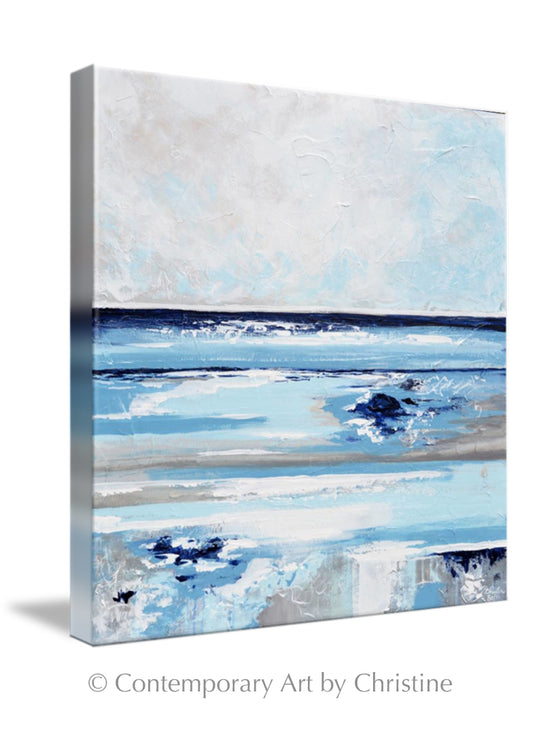 "Exhale" GICLÉE PRINT Abstract Painting Navy Light Blue White Beige Grey Coastal Seascape Canvas Wall Art