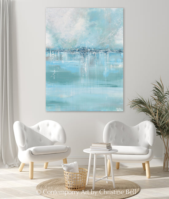 "Sea Glass" GICLÉE PRINT Art Abstract Painting Blue Sea Foam Green Grey White Canvas Coastal Wall Art