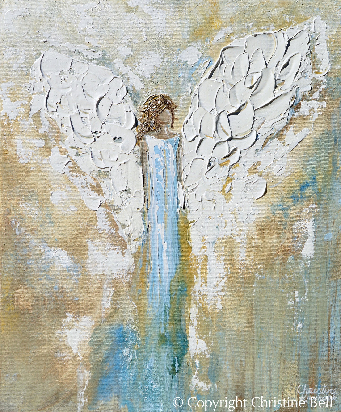 GICLEE PRINT Angel Painting Abstract Guardian Angel Wings Blue Gold White Modern Home Wall Art