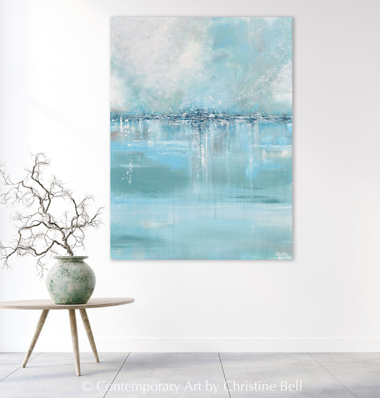 "Sea Glass" GICLÉE PRINT Art Abstract Painting Blue Sea Foam Green Grey White Canvas Coastal Wall Art