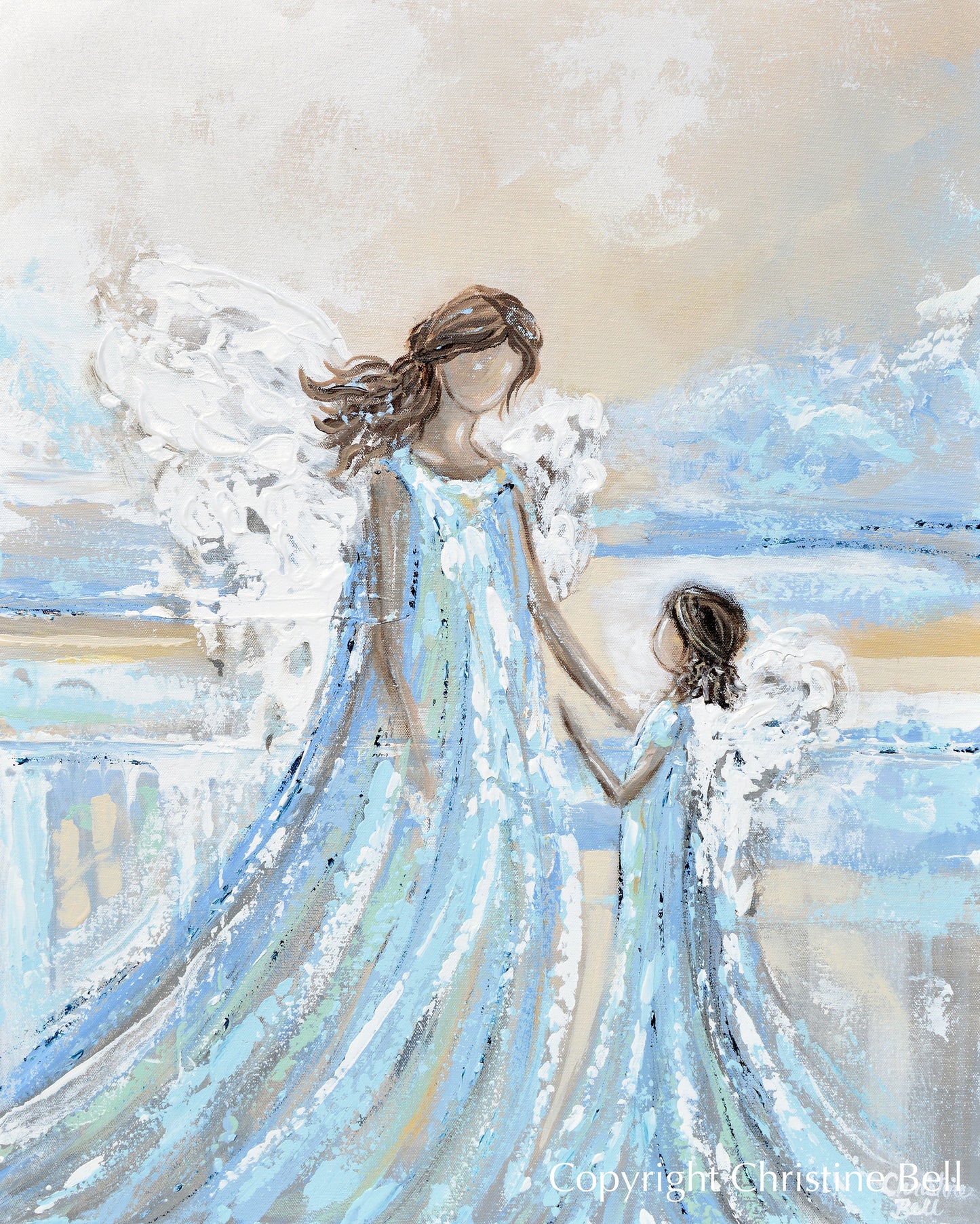 ORIGINAL Angel Painting Mother Child Guardian Angel Spiritual Wall