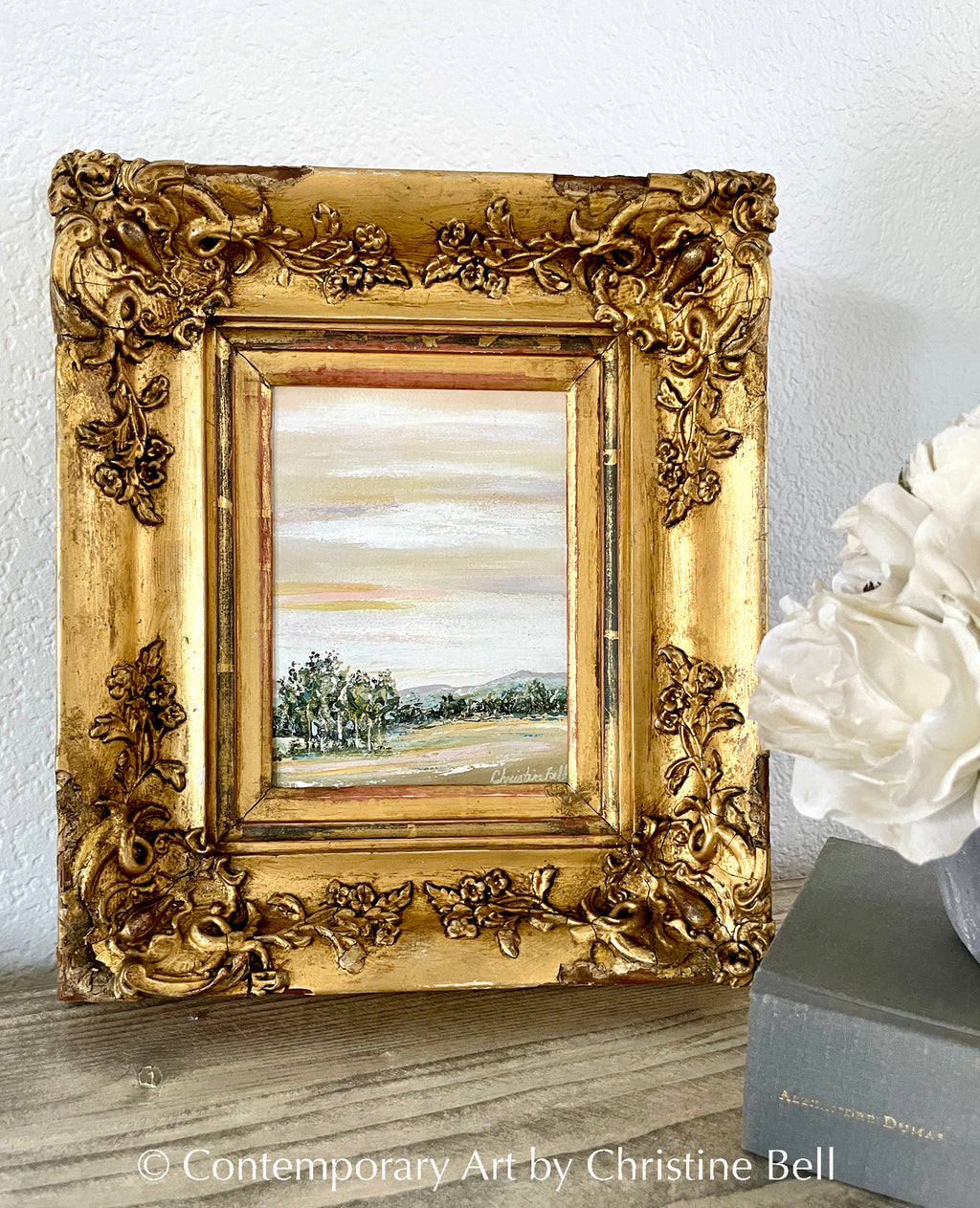 Original Miniature Oil Painting Antique Style Tangerine With ornate order gold Frame