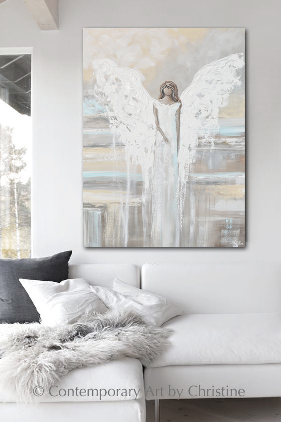 GICLEE PRINT Abstract Angel Painting Modern Home Wall Art Grey Cream ...